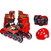 Детские роликовые коньки Space Sport "Iron Man" со светящимися колёсами раздвижные ABEC-7 размер 31-34