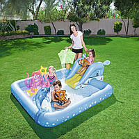 Надувний басейн манеж Bestway Акваріум 239х206х86 см вініл з гіркою й іграшками Різнобарвний (IP-169345)