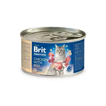 Вологий корм для котів Brit Premium Chicken & Beef 200 г (паштет з куркою та яловичиною), фото 1