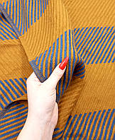 Шарф оранжевий з синім в смужку в'язаний, чоловічий/жіночий шарф з синім в смужку, довгий смугастий шарф