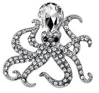 Брошь осьминог, Octopus Silver, 3.4х3.6 см. Брошь-подвеска «Осьминог» серебристого цвета