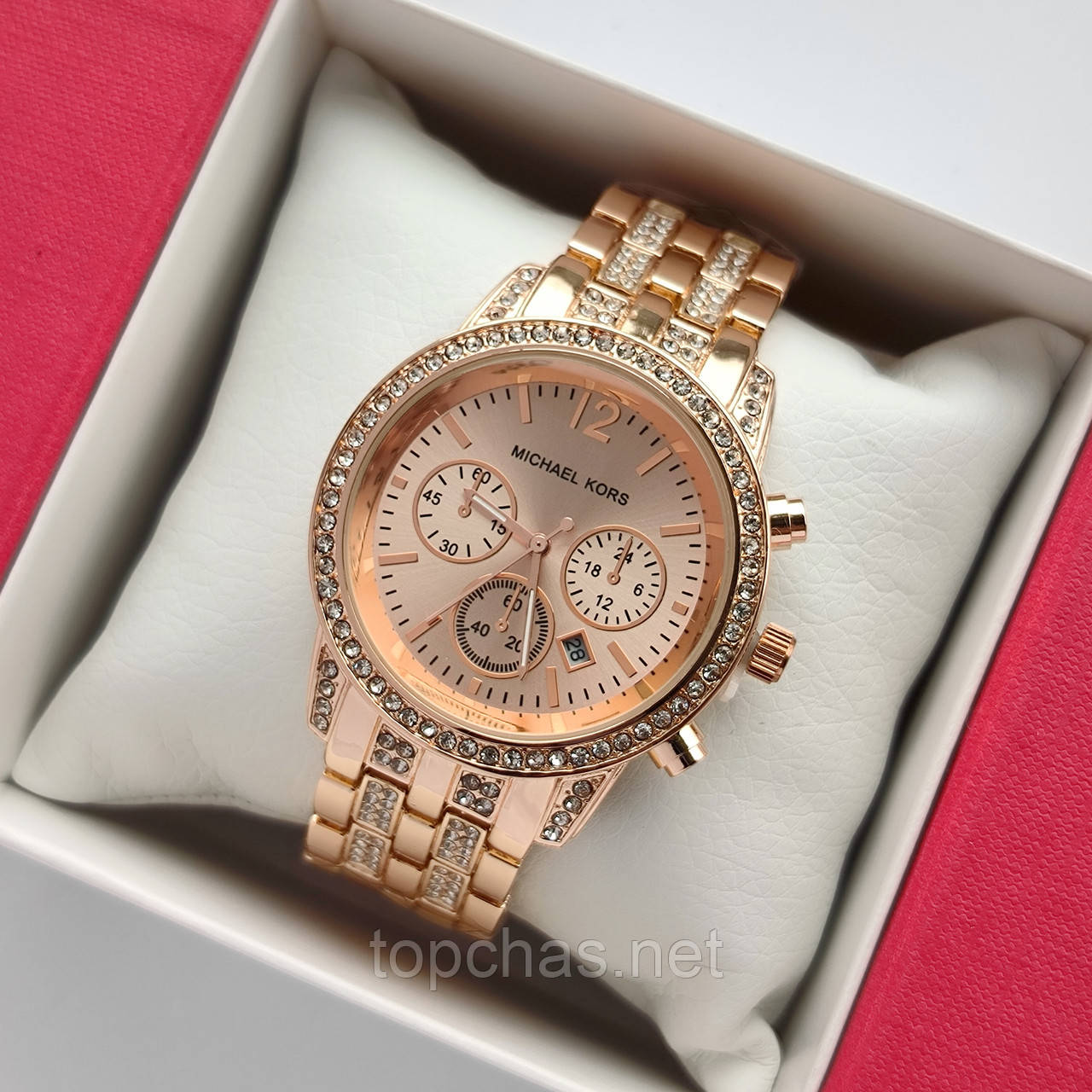 Жіночий кварцовий наручний годинник Michael Kors у кольорі рожеве золото, відображення дати - код 2308