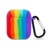 Чохол силіконовий з карабіном для AirPods 1 / 2 - Веселковий