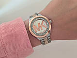 Жіночий наручний годинник Michael Kors (майкл корс) комбінований срібло-рожеве золото, камінчики - код 2307b, фото 3