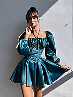 Шикарное женское мини платье королевский атлас с корсетом и стразами в комплекте Smb8743