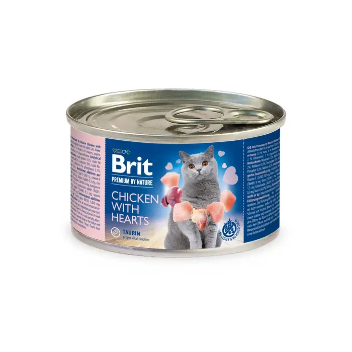 Вологий корм для котів Brit Premium Chicken & Hearts 200 г (паштет з куркою та серцем)