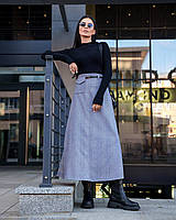 Юбка женская миди а-силуэта, из плотной шерстяной ткани, юбка - трапеция, офисная, деловой стиль, Серый, 2XL