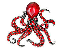 Брошь осьминог, Octopus Red, 3.4х3.6 см. Украшение осьминог изготовлено из качественного алюминия