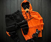 Спортивный костюм теплый мужской на флисе Nike Double оранжевый | Комплект зимний Найк Толстовка + Штаны