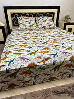 Двуспальный детский комплект постельного белья из ткани Бязь Голд "Динозавры"