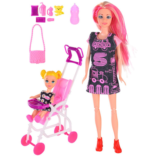 Лялька з дитиною та коляскою Bambi 120-3 V з аксесуарами, 28 см, Фіолетовий (120-3 Violet-RT)