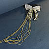 Шпилька автомат, бантик зі стразами та підвісками, золотиста, фото 4