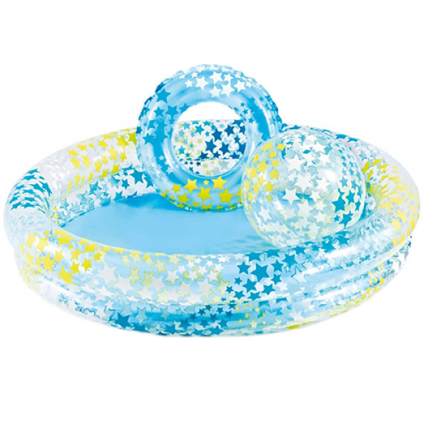 Надувний басейн дитячий з м'ячем та кругом Intex 122х25 см, круглий (59460-RT)