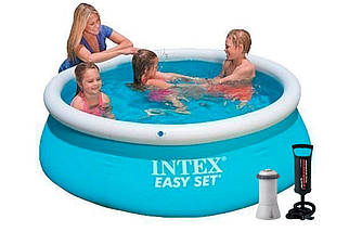 Надувний басейн Intex Easy Set 880 л 183х51 см з насосом 3785 л/год і підстилкою Синій (IP-170165)