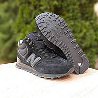Мужские зимние кроссовки New Balance 574 (чёрные) высокие стильные кроссы с тёплым мехом О3852