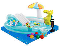 Детский надувной бассейн Intex Крокодил 160 л 201х170х84 см с шариками подстилкой и насосом Разноцветный