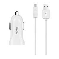 Автомобильное зарядное устройство HOCO Z2A 2.4A 2 Usb + кабель Micro USB White