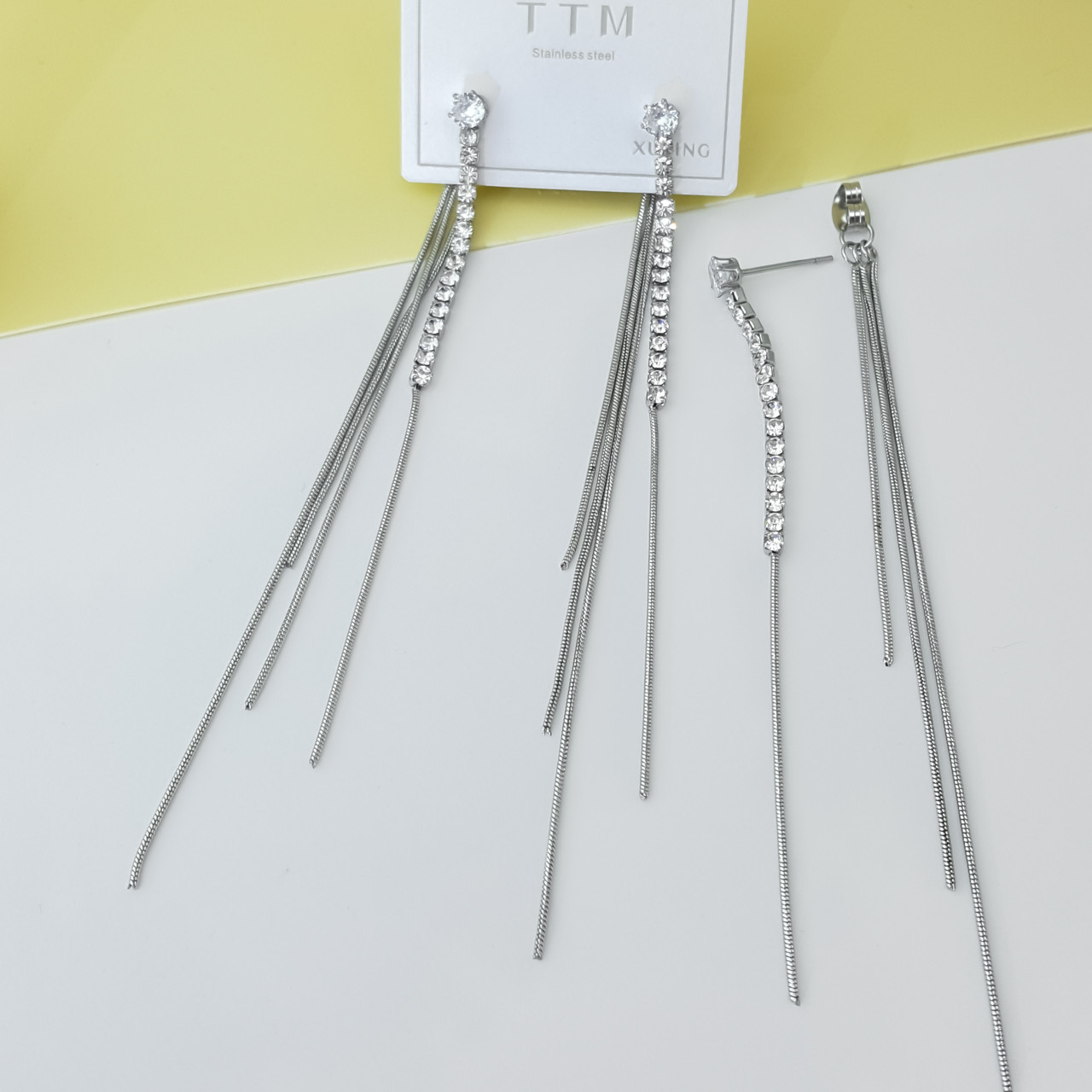 Сережки гвоздики, "Дощ" з камінчиками, медсплав Xuping, stainless steel, родій