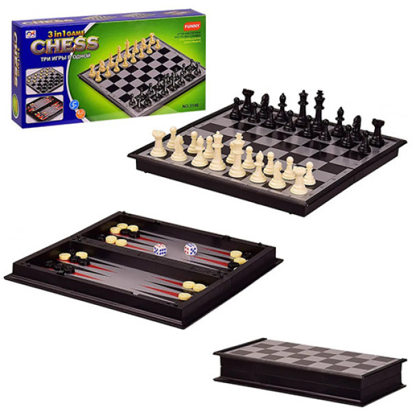 Магнітні шахи 3 в 1 Metr+ 3146 B Шахи, шашки, нарди (3146-RT)