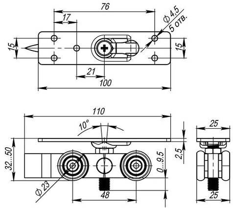 Розсувна система Комплект роликів DIY Comfort 80/4 kit (877+882) 34141 ARMADILLO Китай, фото 3