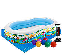 Надувной бассейн Intex Райская Лагуна 640 л 262х160х46 см с шариками подстилкой тентом и насосом Разноцветный