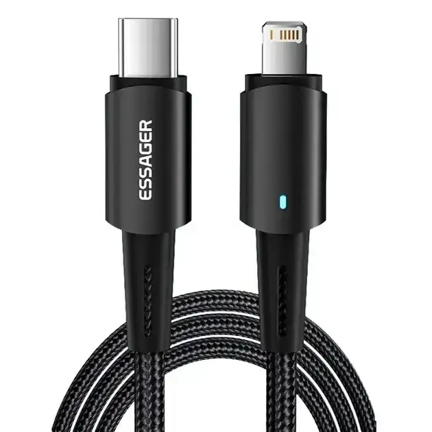 Кабель Essager USB Type C  29 Вт  Lightning для iPhone 14 13 12 11 XS Xr 1м Black