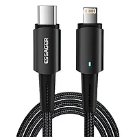 Кабель Essager USB Type C 29 Вт Lightning для iPhone 14 13 12 11 XS Xr 1м Black