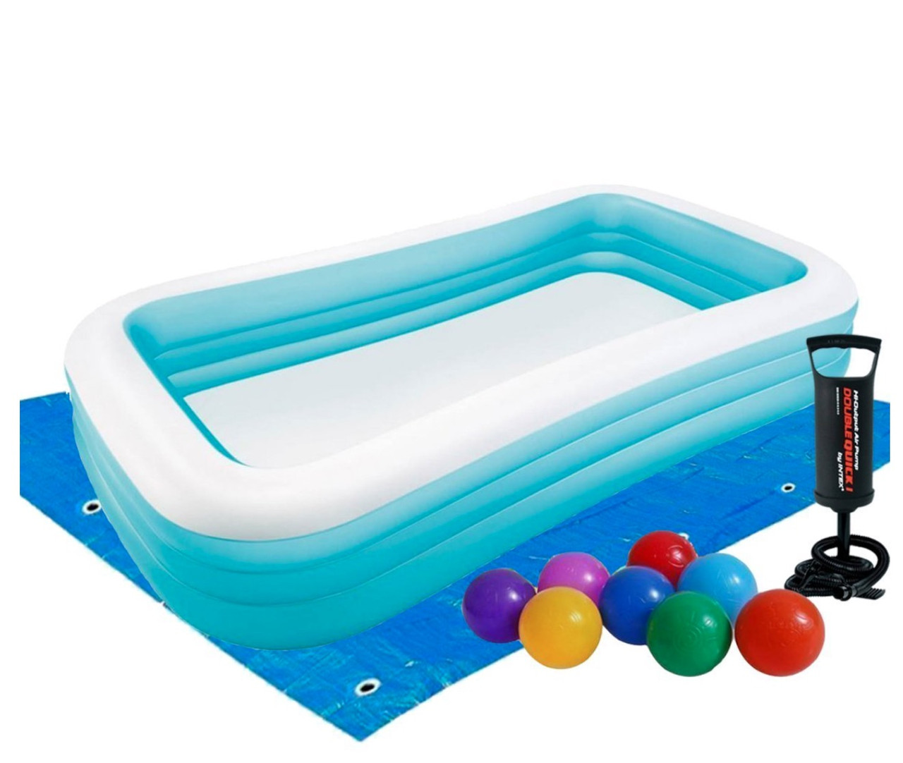 Дитячий надувний басейн Intex 1020 л 305х183х56 см з кульками підстилкою та насосом Блакитний (IP-173326)