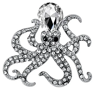 Брошь осьминог, Octopus Silver, 3.4х3.6 см. Серебристая подвеска с камнями осьминог.