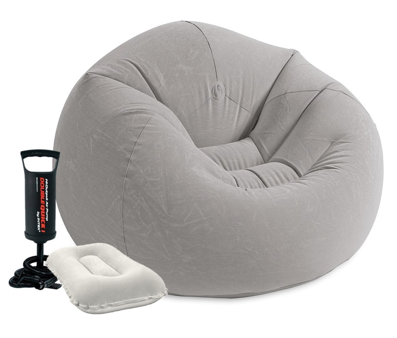 Надувне крісло Intex Beanless Bag з насосом і подушками Сірий 107х104х69 см (IP-172870)