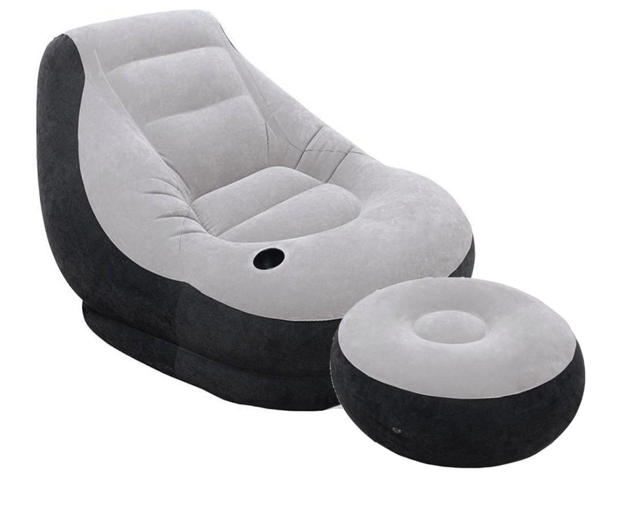 Надувне крісло для дому Intex Ultra Lounge з пуфом Сірий 130х99х76 см (IP-168054)
