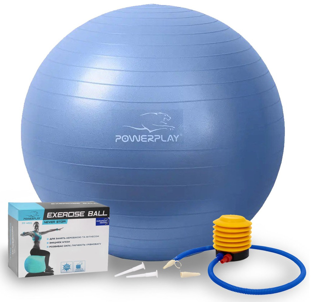 М'яч для фітнесу (фітбол) PowerPlay 4001 Ø65 cm Gymball Синій + помпа