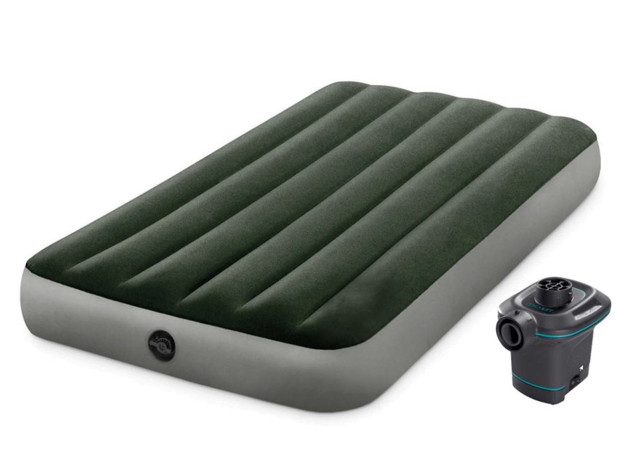 Надувний матрац одномісний Intex Pillow Rest Classic ПВХ зелений з насосом 99х191х25 см (IP-171866)