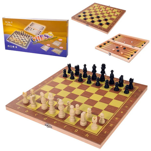 Настільна гра Шахи 3 в 1 Bambi 623A C шахи, шашки, нарди (623A-RT)
