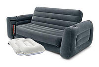 Двухместный надувной диван Intex Pull-Out Sofa с ручным насосом и подушками Черный 203х224х66 см (IP-172862)