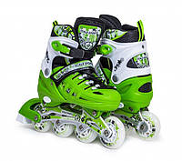 Роликовые коньки детские раздвижные Space Sport светящиеся колеса ABEC-7 82A Зеленые размер 29-33