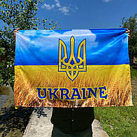 Флаг Украины с гербом с односторонней печатью «Пшеничное поле»