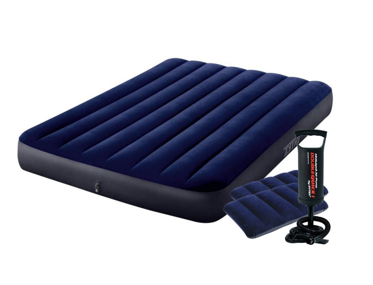 Матрац надувний полуторний з насосом і подушками Intex Classic Downy Синій 137x191x25 см (IP-171692)