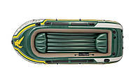 Трехместная надувная моторно-гребная лодка Intex Seahawk 4 Set Plus с насосом и веслами Зеленая 351х145 см