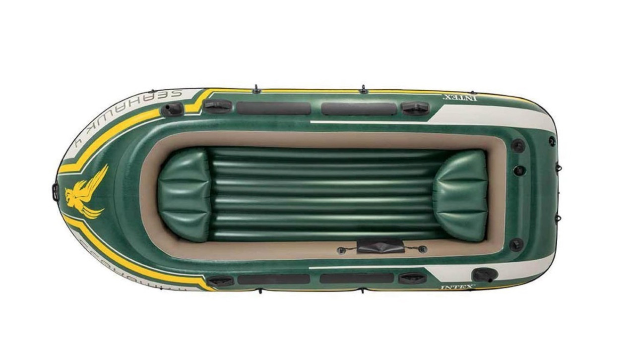Тримісний надувний моторно-гребний човен Intex Seahawk 4 Set Plus з насосом і веслами Зелений 351х145 см