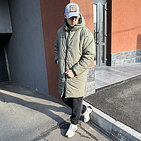 Качественный стильный мужской пуховик хаки, Модная брендовая куртка осень зима M