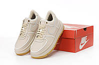 Женские термо кроссовки Nike Air Force 1 Luxe GORE-TEX Beige Найк Гор-Текс бежевые кожа термо осень еврозима