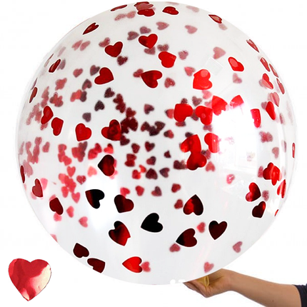 Повітряна куля 19" (45 см) з конфеті червоні сердечка, фото 1