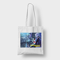 Эко-сумка шоппер с аниме принтом Cyberpunk Edgerunners Киберпанк Бегущие по краю Lucy Люси на фоне ночного