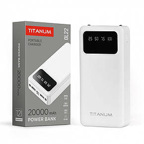 Універсальна мобільна батарея повербанк 20000mAh з дисплеєм та 2 ліхтариками Power Bank TITANUM OL22 White, фото 2