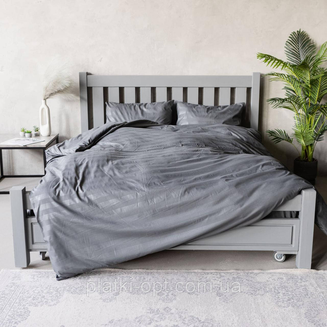 Комплект постільної білизни Страйп темно-сірий (сімейний), фото 1