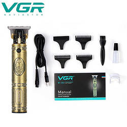 Професійна акумуляторна машинка-триммер для стрижки волосся, бороди, вусів VGR V-085 окантувальний тример з IZ-942 3 насадками