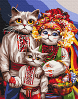 Патриотическая картина по номерам Семья котиков-гуцулов ©Марианна Пащук Рисунки на холсте BrushMe BS53737