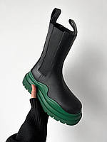 Красивые ботинки Ботега Венета женские. Стильные женские ботинки Bottega Veneta с зеленой подошвой.