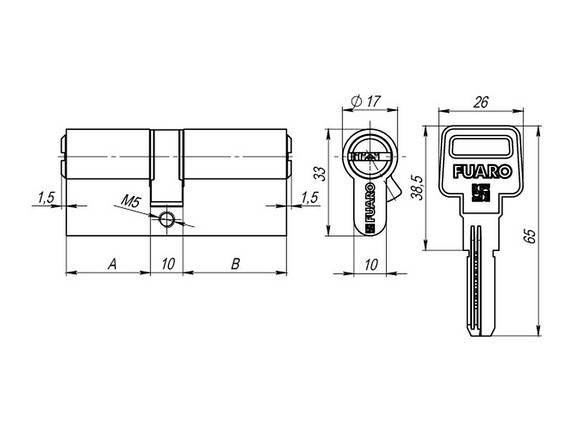 Циліндровий механізм R600/70 mm 35/35 (30+10+30) BBP- матова латунь BRASS 26113 FUARO Китай, фото 2